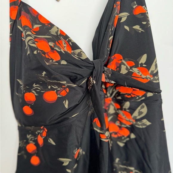 Cocoship Black Orange Print Tie Halter Swimdress 3XL - Picture 3 of 11